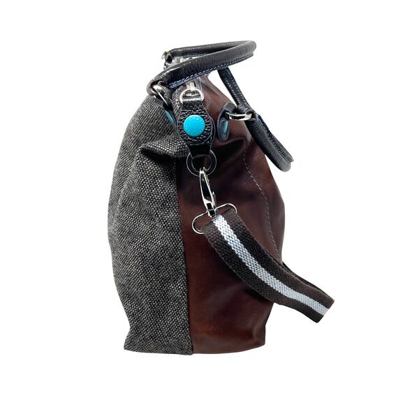 NWOT GABS Firenze Made in Italy Brown Leather and Tweed Convertible Crossbody - Picture 4 of 7